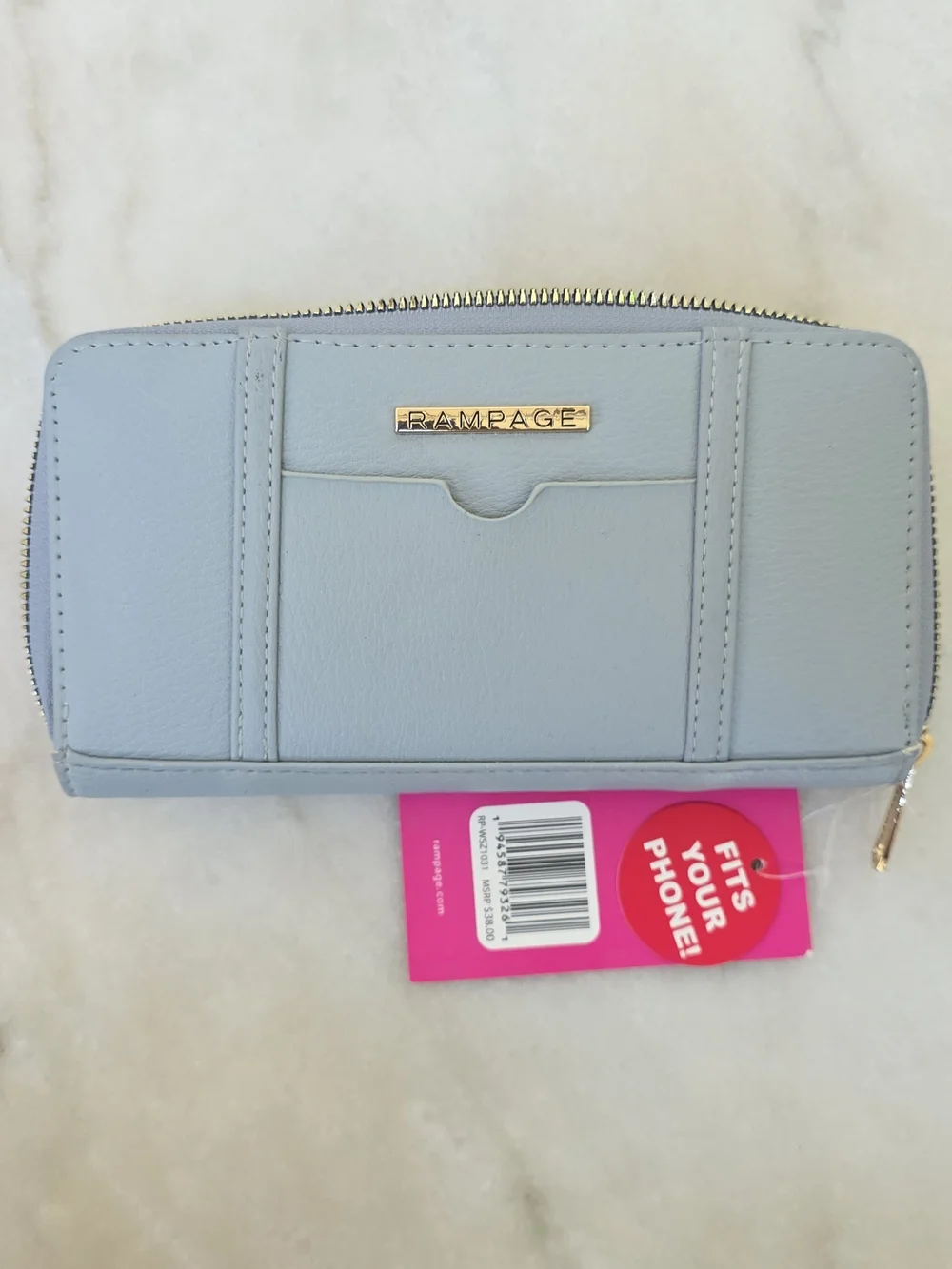 Rampage Pale Blue Zip-Around Wallet with Gold Hardware NWT